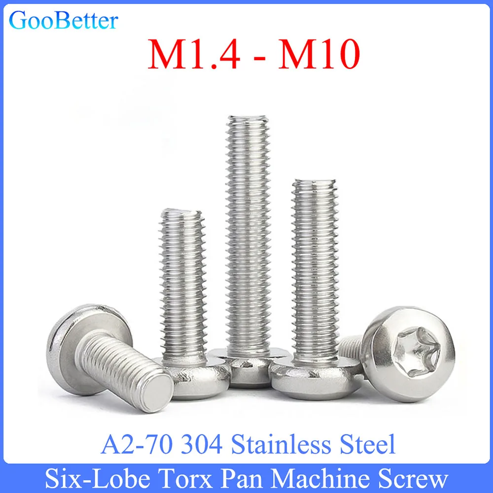 

5-100Pcs Six-Lobe Torx Pan Machine Screw M1.4 M1.6 M2 M2.5 M3 M4 M5 M6 M8 M10 304 Stainless Steel Six Lobe Round Head Bolt Screw