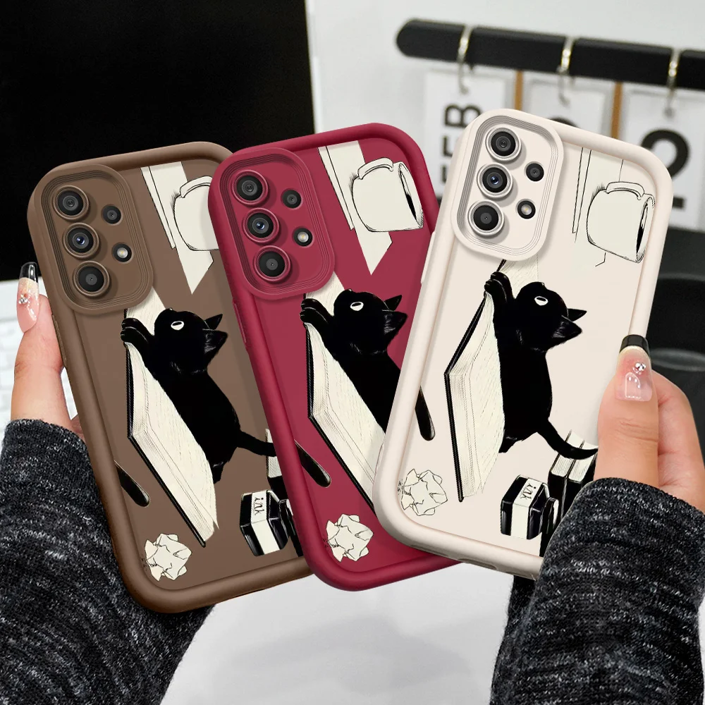 Funny Cat Phone Case For Samsung Galaxy A54 A34 A14 A73 A53 A33 A23 A13 A72 A52 A52S A32 A22 A71 4G 5G Staircase Soft Cover