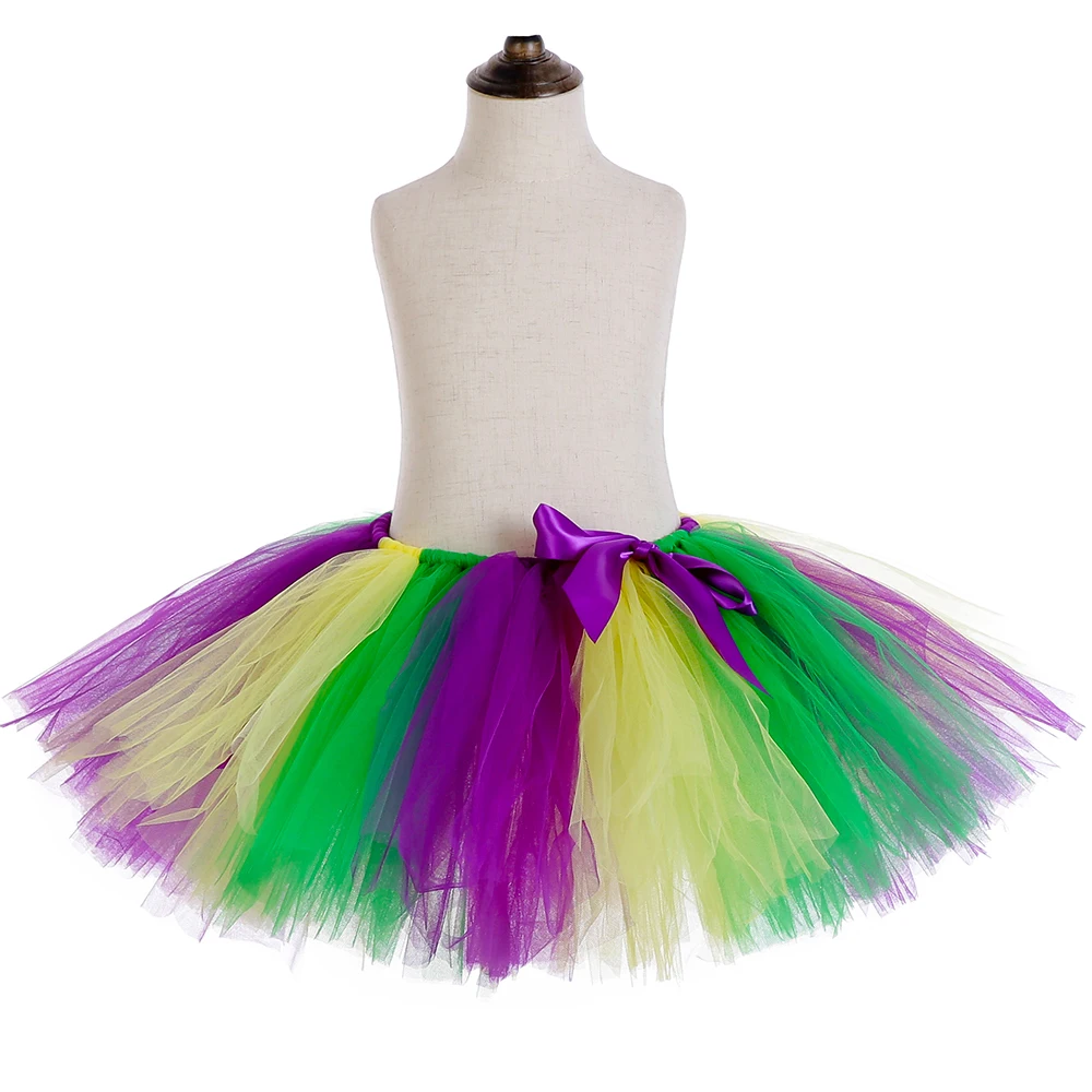 Gonna Tutu Mardi Gras per bambina festa festiva Costume di carnevale bambini Tutus giallo verde viola soffici ragazze gonne di Tulle