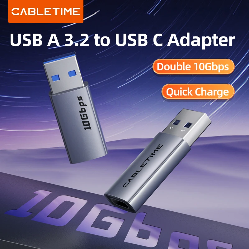 

CABLETIME 10Gbps USB 3.2 Gen 2 Type A To Type C Adapter Charging & Sync Converter for Mobile Phones Laptops Tablets C516