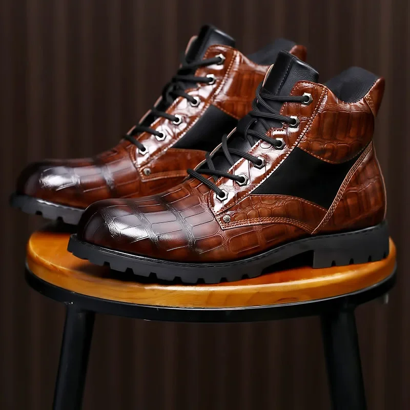 Botas de tacón cuadrado para hombre, zapatos de vestir, diseño de ocio, moda, diseñador, Otoño e Invierno