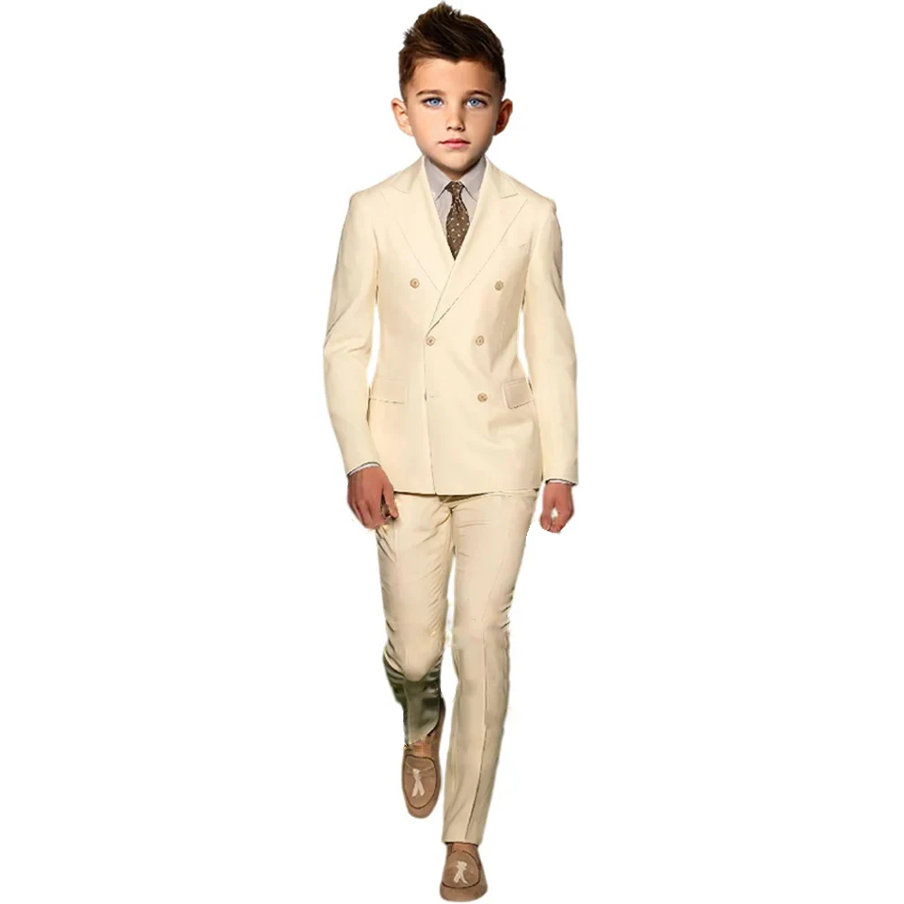 

Beige Boys' Suit Double Breasted 2-Piece Elegant Handmade Sets for Parties Wedding Special Occasions Custom Made
