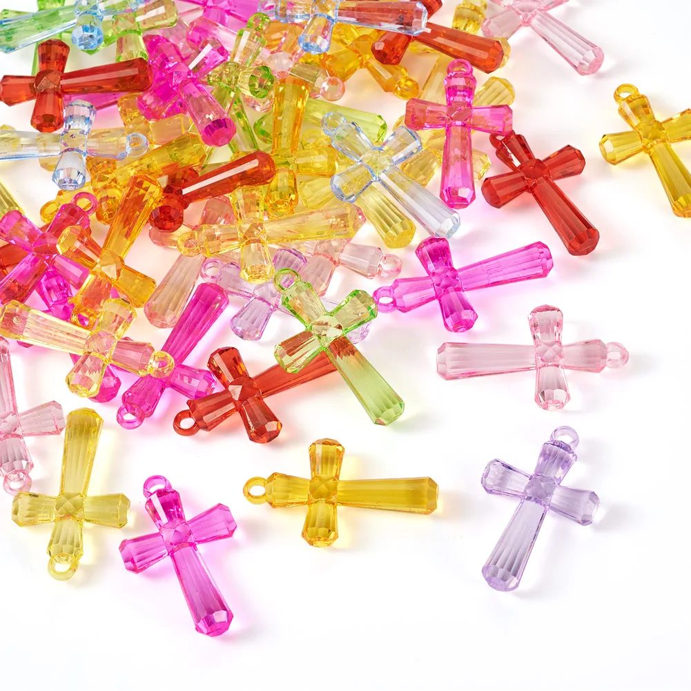 

Cross Acrylic Pendants Transparent/Opaque Randomly Mix Color Charms with Hanging Ring DIY Jewelry Making Accessories 50-150pcs