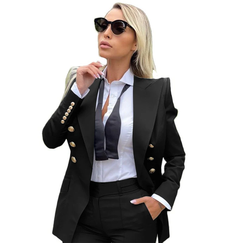 Vrouwen Pak 2 Stuk Zwart Punt Revers Jas Party Smoking Lady Broek Pak Blazer Broek Vrouwelijke Outfit 정장세트여성
