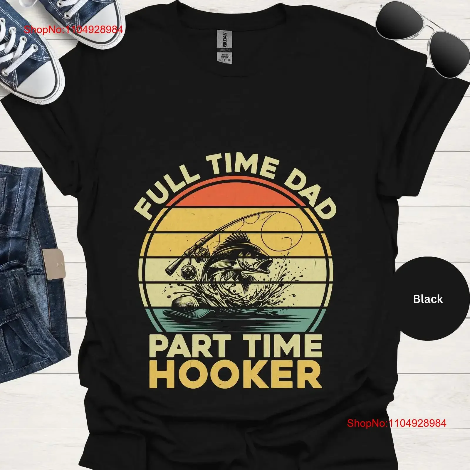 

Full Time Dad Part Hooker T Shirt Daddy's Fishing Buddy Fisherman from Kid for Son or Daughter Fathers Day vintage Washed