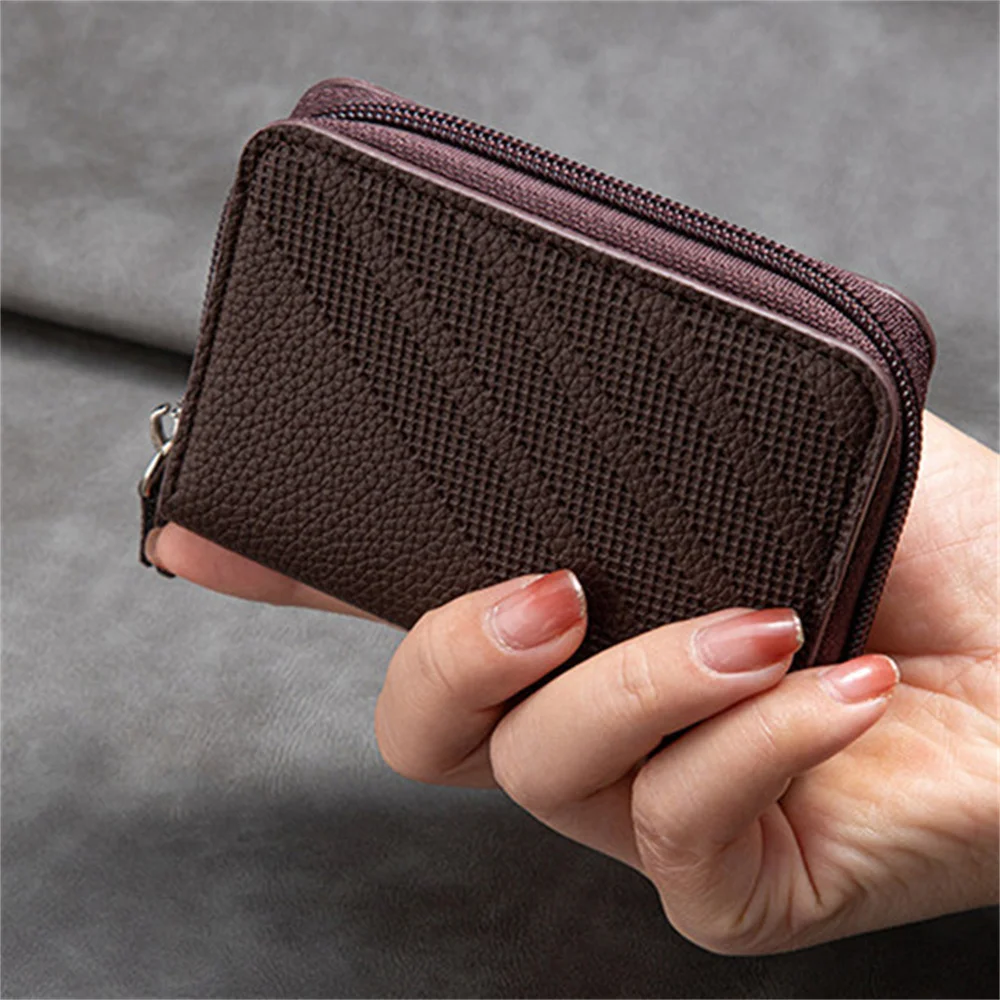 Rfid Credit Card Holder Classical Business PU Leather Small Credif ID Card Anti-lost Storage Handbag Card Clip Zipper Purses