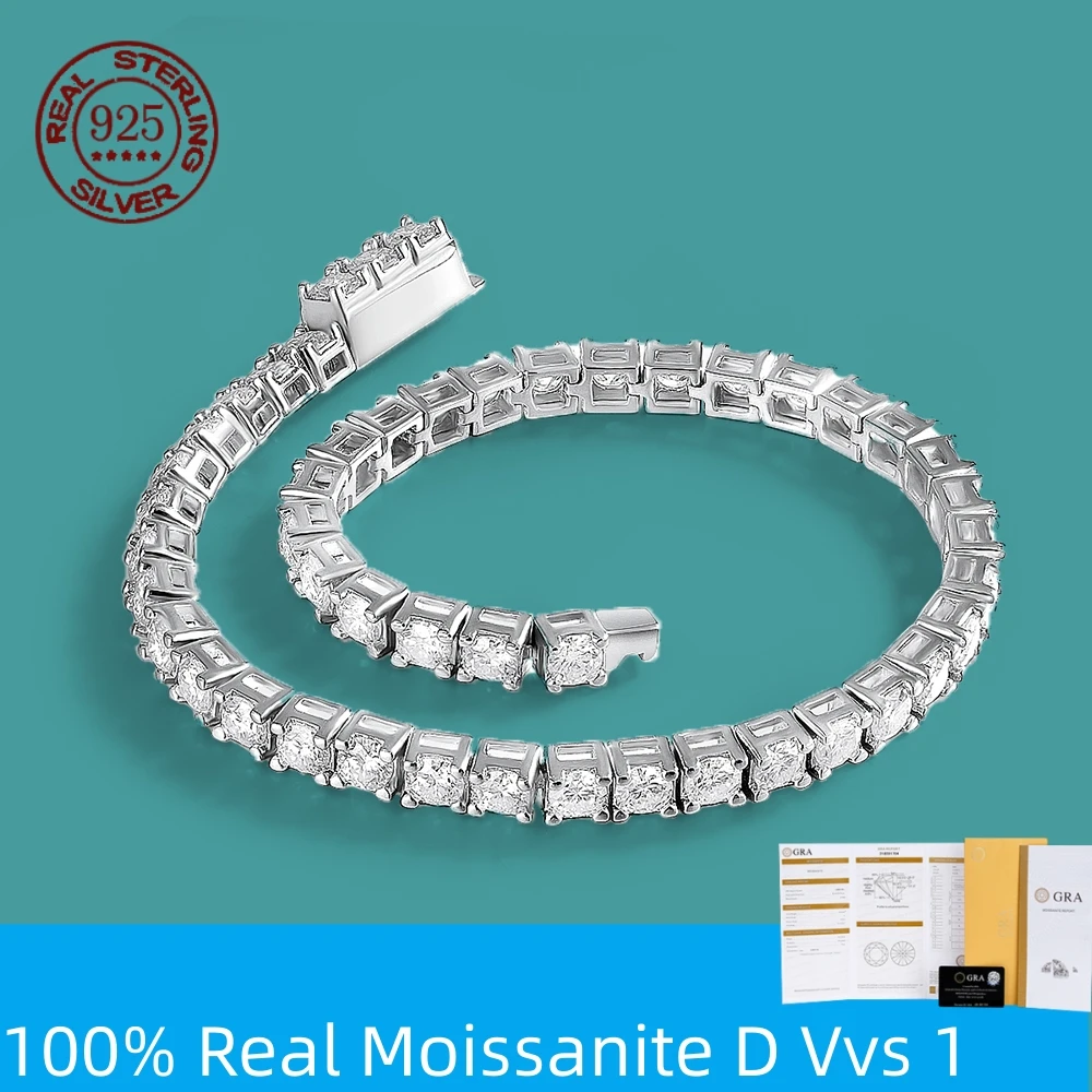 

D VVS1 S925 Sterling Silver Moissanite Tennis Bracelet 3.8MM Single Row Classics with GRA Bracelets for Women Man
