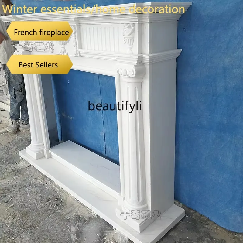 A95 B456 Marble European stone carving mantel TV background wall decorative cabinet ornament fireplace