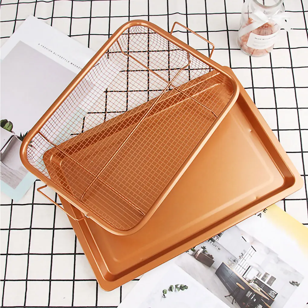 For Oven Air Fryer BBQ Oil Frying Baking Pan Kitchen Tools Grill Crispy Mesh Baking Tray Stainless Steel Non-stick Chips Basket