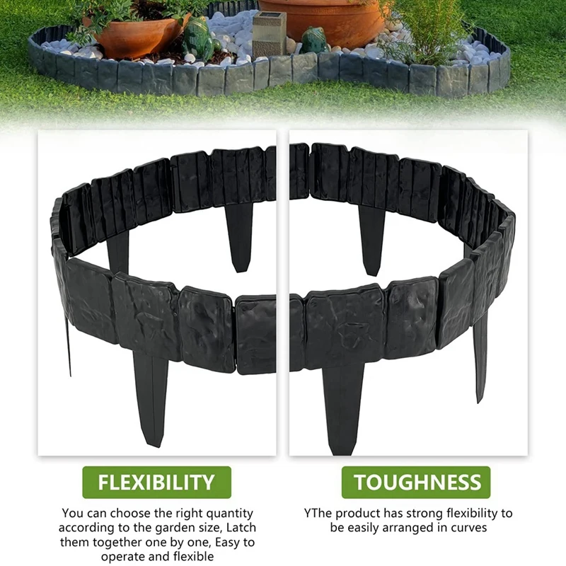 Promotion! Garden Edging Border, Garden Landscape Edging Borders For Flower Bed, Black Stone Effect Plastic Lawn Edging Fencing