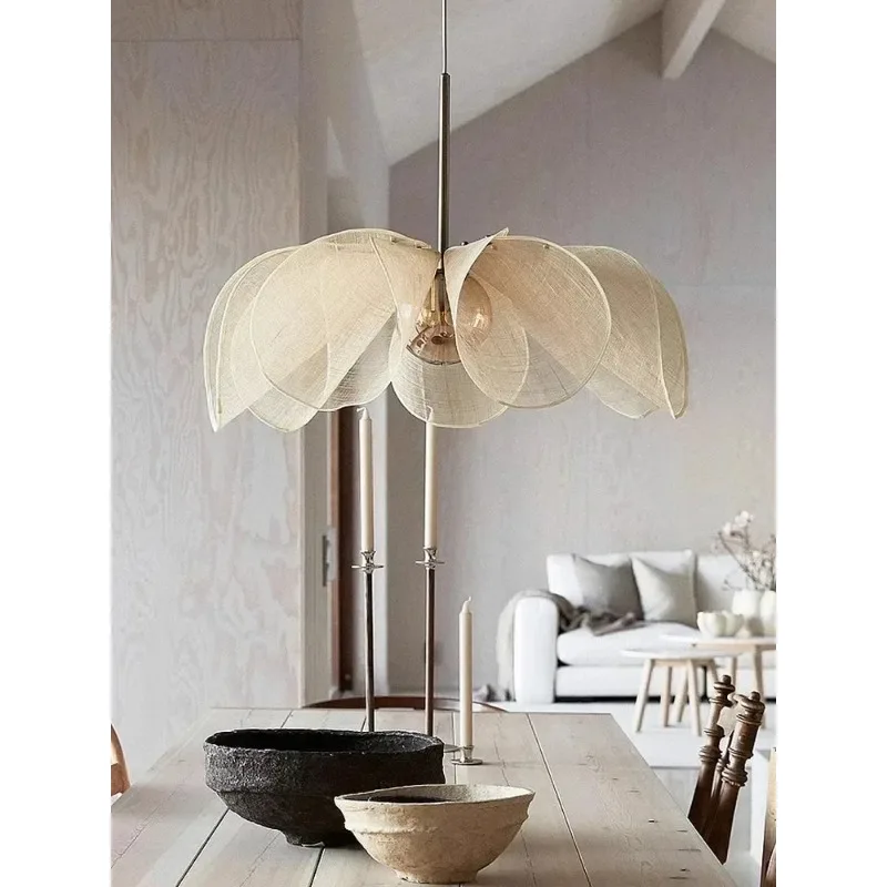 Wabi Sabi style minimalist living room French cream antique style bedroom artistic creativity petal shaped pendant light