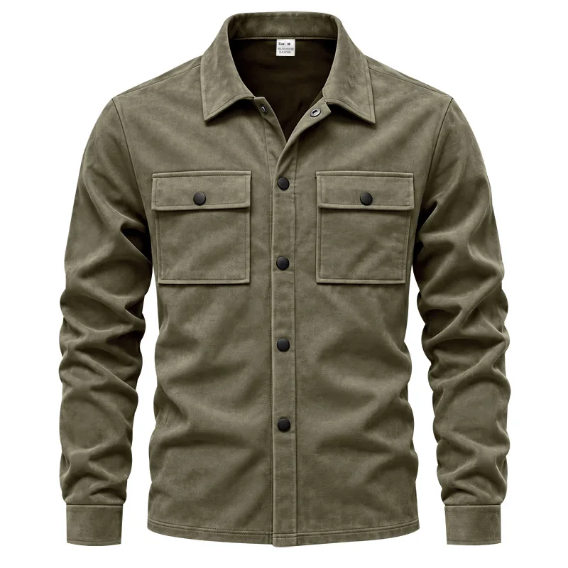 Herren-Wildlederhemdjacke, Air-Layer-Strickjacke mit Revers und Doppeltaschen, Langarmjacke – Detail 18