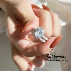 CC Bridal Sets Rings For Women 2pcs Silver Color Water Drop Stone Wedding Jewelry Double Ring Engagement Accessories CC775