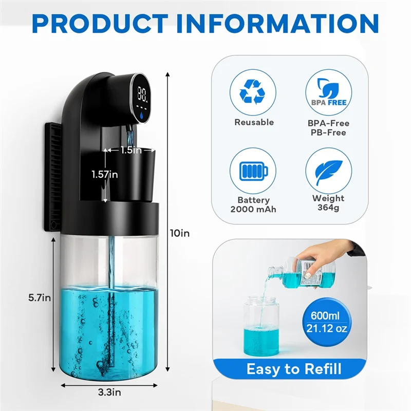 Dispensador automático de enjuague bucal montado en la pared A88X para el hogar, dispensador automático de enjuague bucal para niños, negro