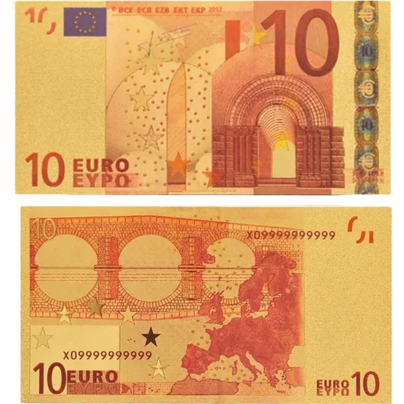 10 EUR Gold Banknotes Fake Card for Collection Euro Banknote