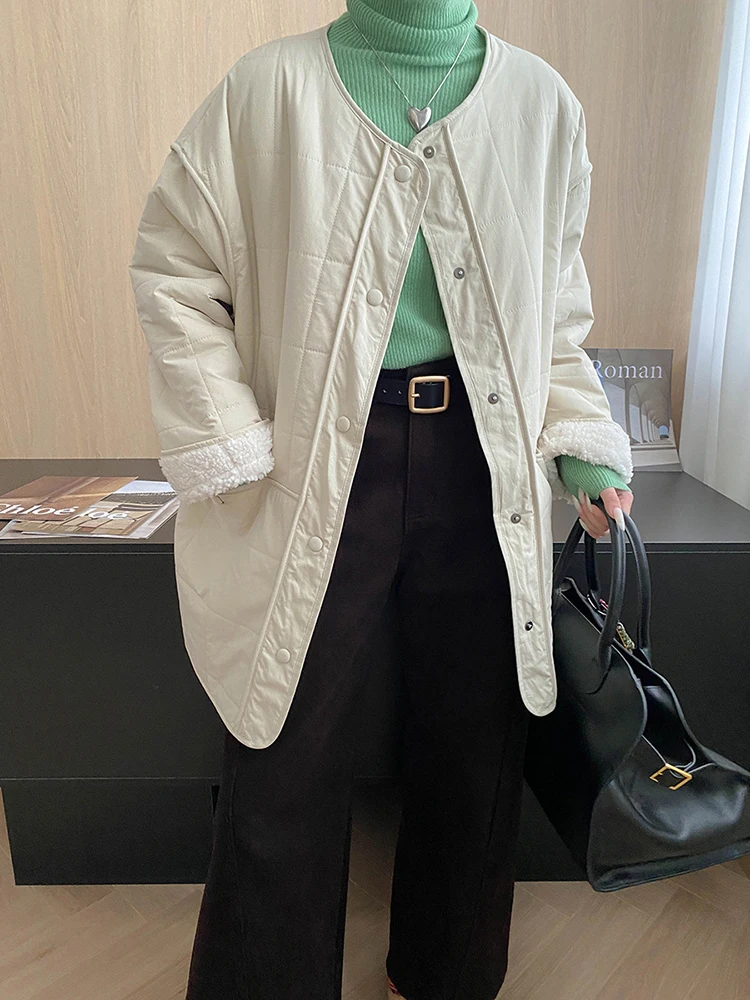 FANAN 厚手暖かい綿コート女性のためのラウンドネックシングルブレストカジュアルルーズミニマリズム多用途ジャケット 2025 冬新