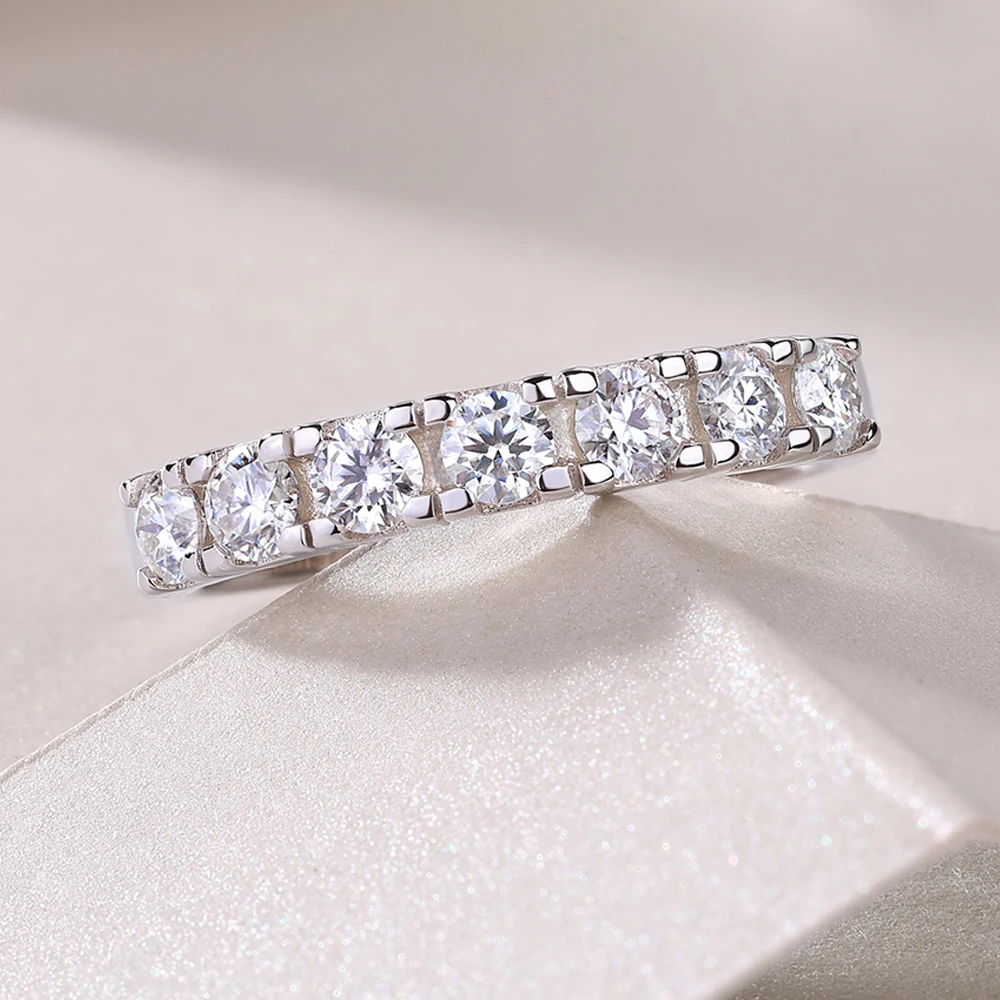 Serenity 0.7ct D Color Moissanite Rings For Women gift Solid S925 Silver Sparkling Lab Diamond Row Rings Plated 18k Fine Jewelry