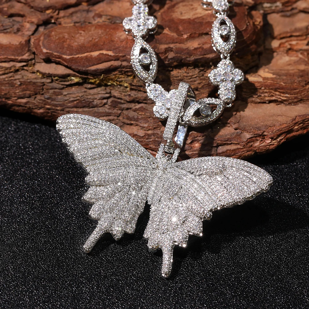 

New Full Iced Out Butterfly Wings Pendant Necklace Hip Hop Rock For Women Gift Fashion Jewelry Party Accessories