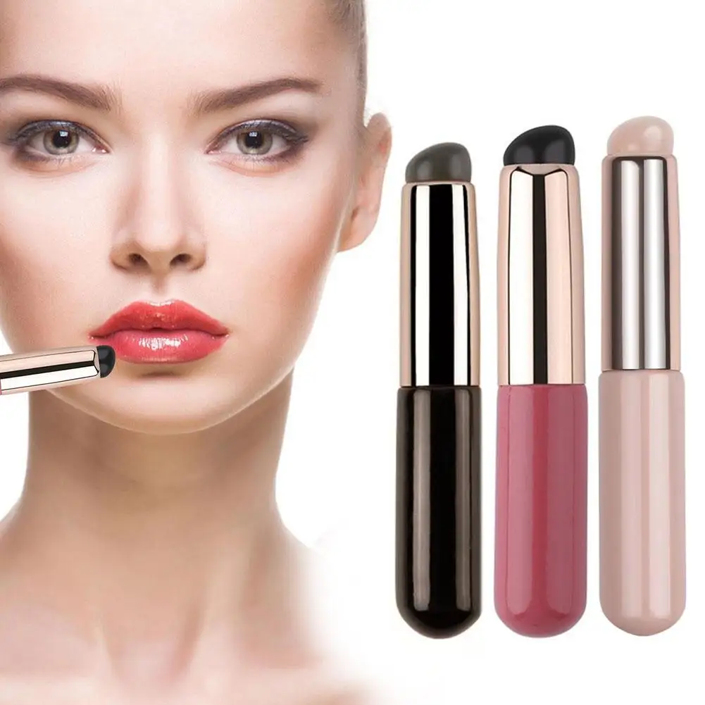 Silicone Lip Brush com Tampa, Soft Mini Lip Aplicador, Corretivo, Maquiagem Tool, Elástico, T0A4