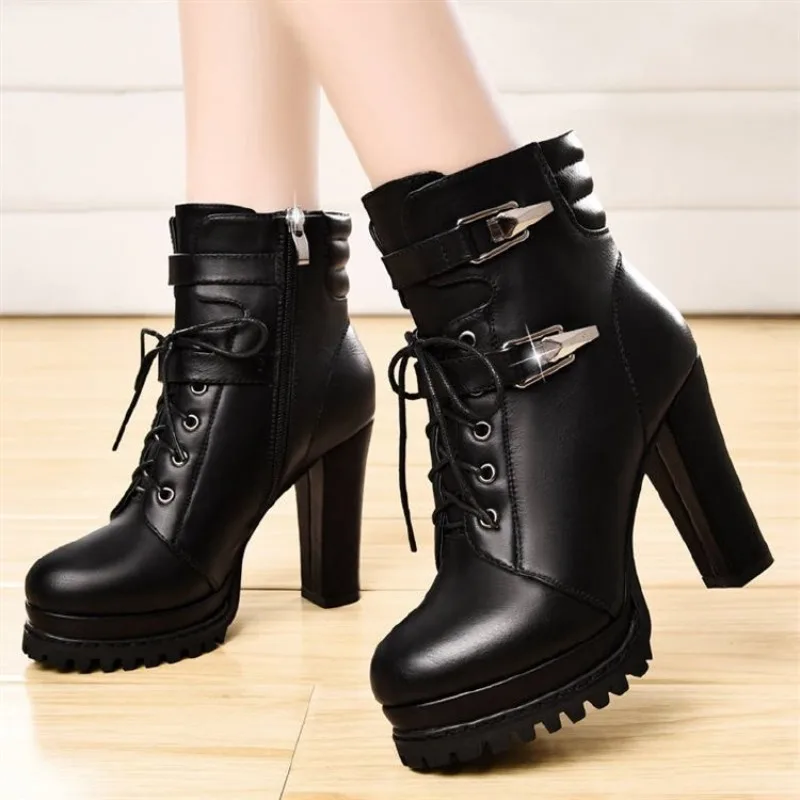 Botas de Invierno para Mujer, botines cálidos de tacón alto para Mujer, Botas de nieve gruesas Retro para Mujer, Botas elegantes para Invierno 2025, Invierno