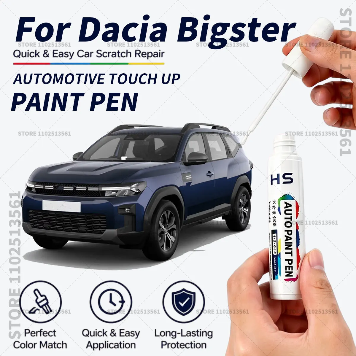 For Dacia Bigster Touch Up Paint Pen Car Paint Scratch Repair Tool Indigo Blue Shadow-Girey Glacier White Green Pearl Black