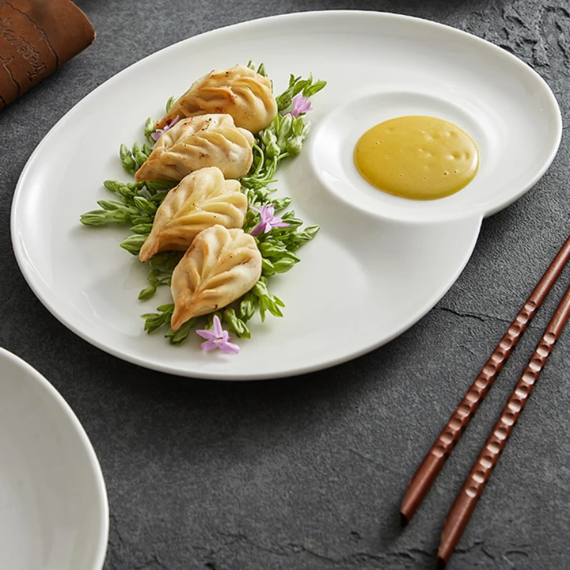 Yunduo Spiral Ceramic Gridding Dinner Plate Hotel Restaurant Special Dumplings Sushi Dish Vinegar