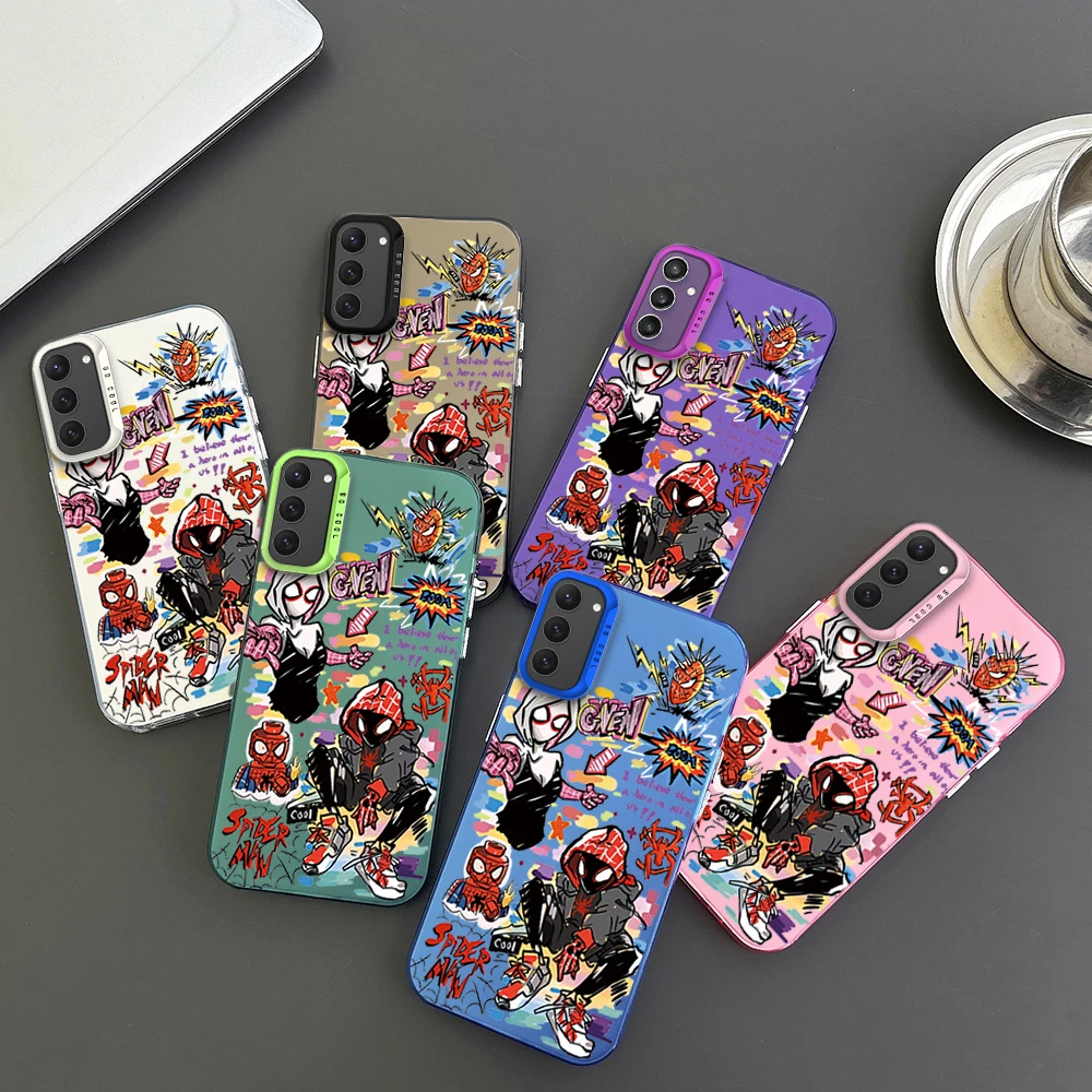 MINISO Cartoon S-Spider Man Phone Case For Samsung S23 S24 S22 A71 A55 ULTRA PLUS FE Electroplated Silver IMD Laser Color Shell