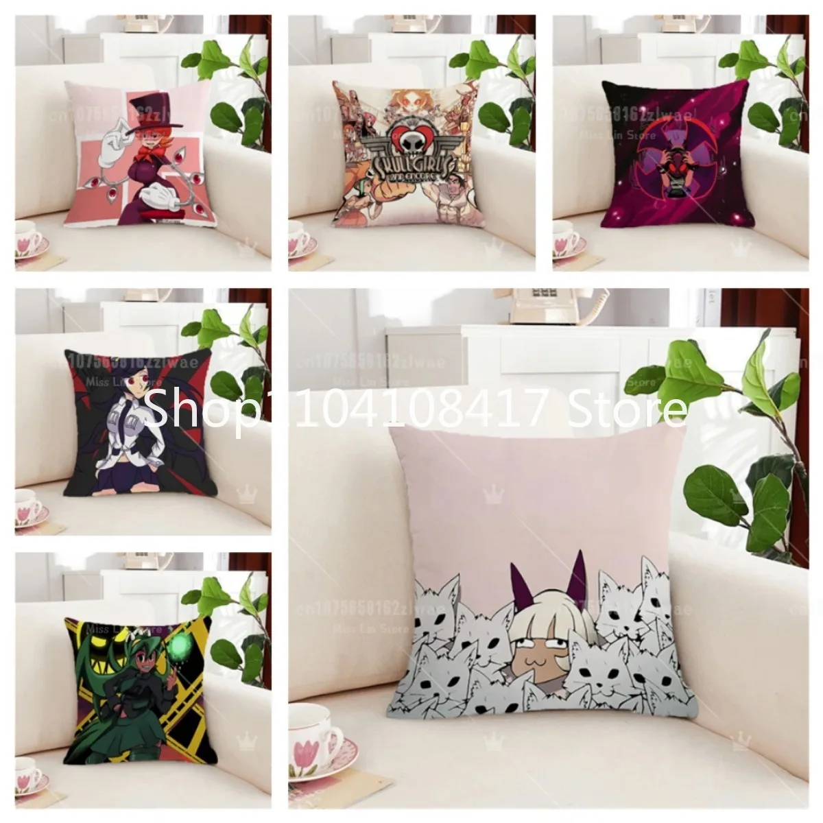 

Skullgirls Throw Pillow Covers Decorative Sofa Cushions Duplex Printed Pillowcase Ornamental Pillows for Living Room 18x18Inch