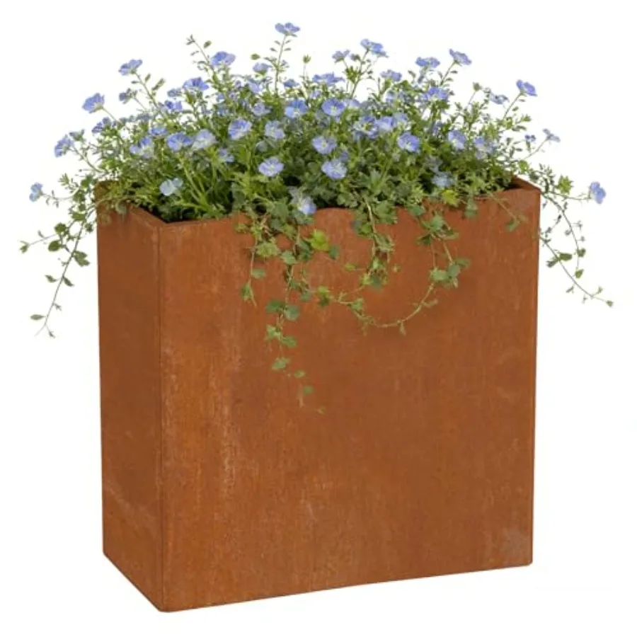 Macetas de acero Corten de 24x12x24 pulgadas con estante interior extraíble para jardín o patio - Macetero de metal rústico resistente a la intemperie en color antracita