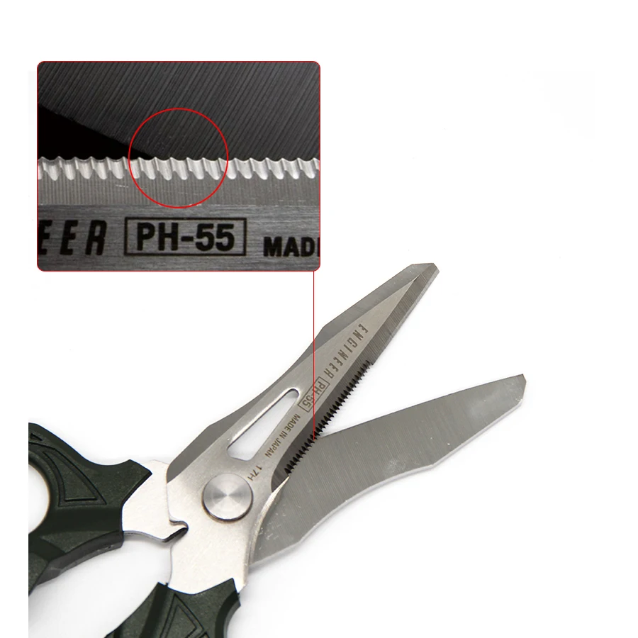 ENGINEER Compact Electrician Scissors (Cuts Carpet, Leather, Solid Copper Wire,Cable, CDs, Thick Rope Etc) Made in Japan PH-55