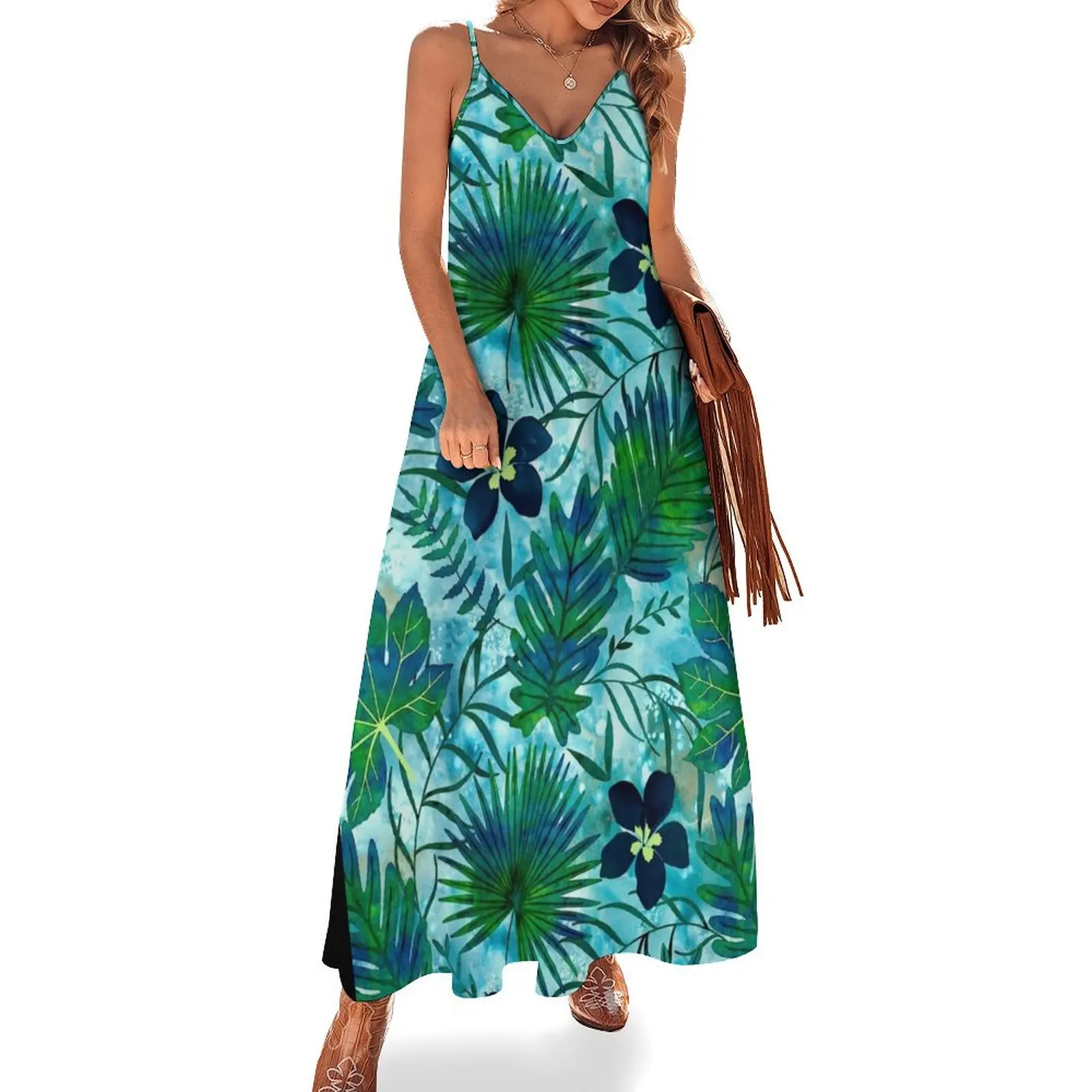 Nalani Hawaiian Tropical Garden - Turquoise Sleeveless Dress evening dresses women cute dress Dress