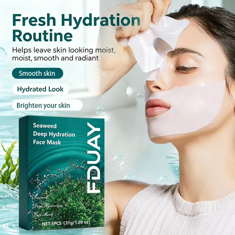 FDUAY Seaweed Deep Hydration Face Mask 5Pcs, Cooling Gel Texture, Icy‑Cool Refreshing Feel For Dry Thirsty Skin