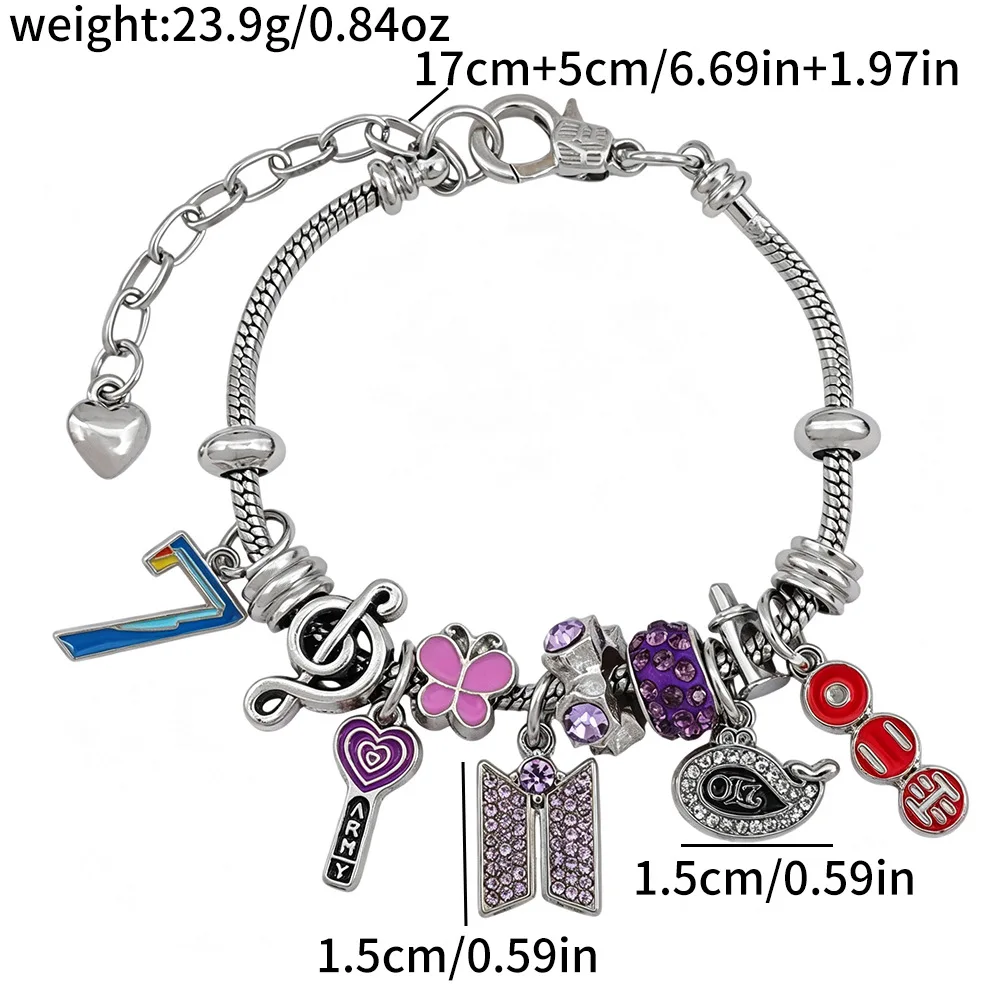 Charm Pendant Beaded Bracelet with Rhinestone Snake Chain