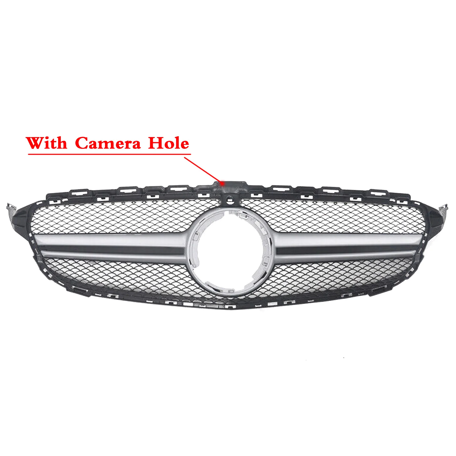 

Front Bumper Grill Hood Grille Mesh Grid w/ Camera Hole For Mercedes Benz C Class W205 C200 C250 C300 C350 2015-2018