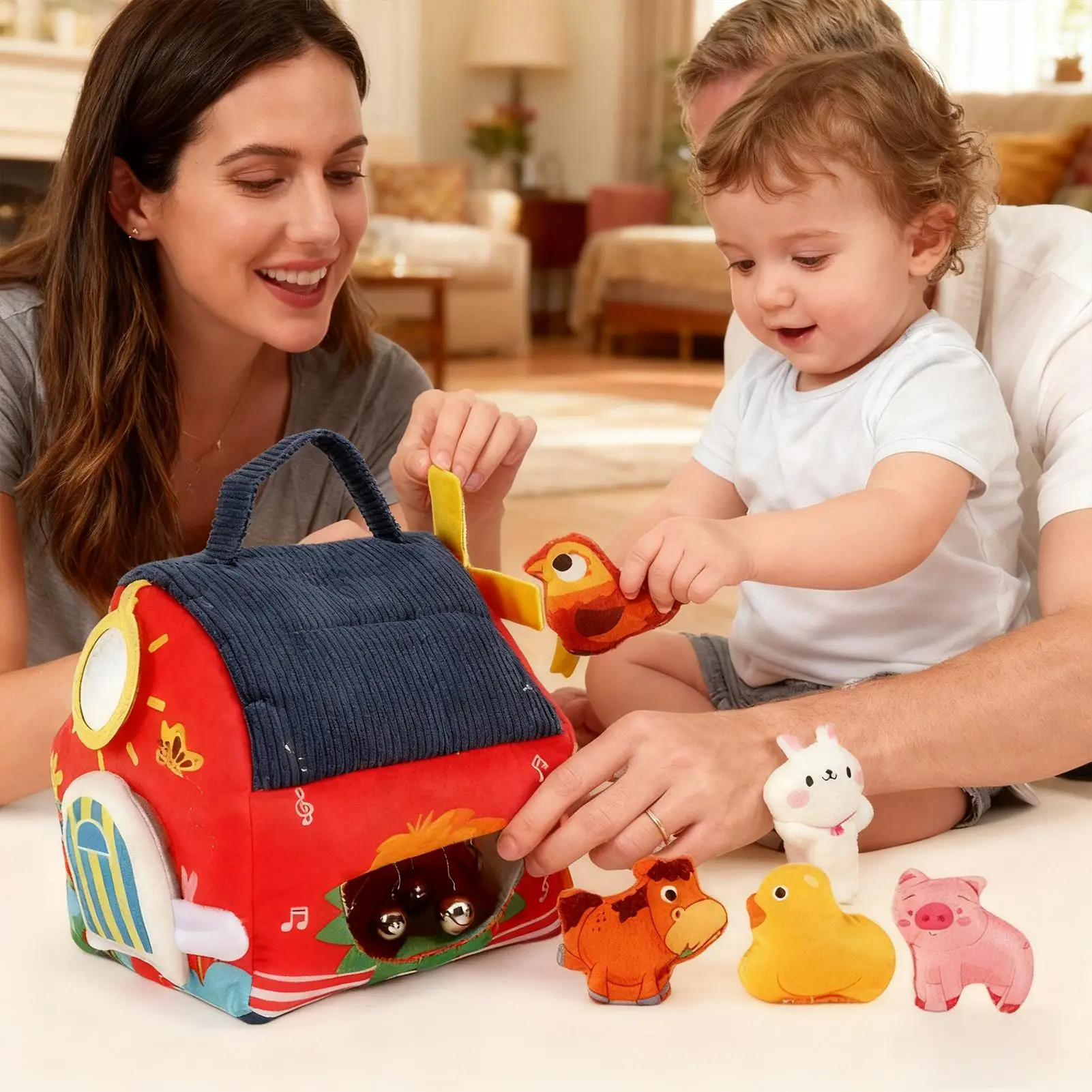 Jouet de grange en peluche pour bébé, ensemble de jeu interactif de développement éducatif, jouets sensoriels, grange en peluche pour garçons et filles, enfants en famille