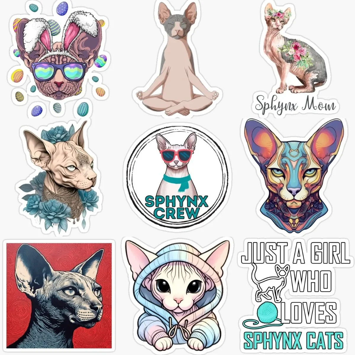 

Canadian Hairless Cat Sphynx Cat Creative Pets PVC Stickers for Decorate Fridge Car Van Bicycle Wall Room Window Decal