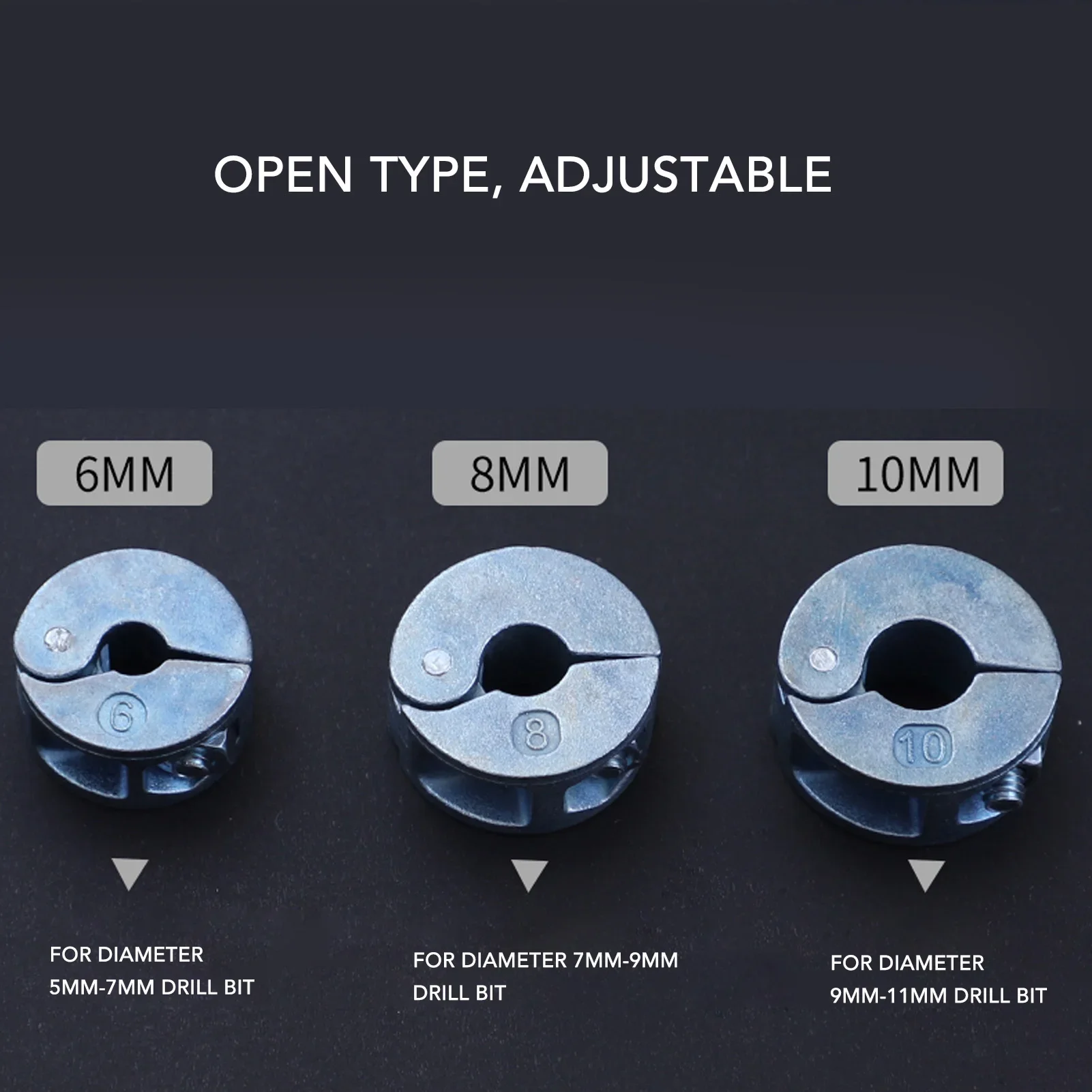 3PCS Drill Bit Stopper Collars Zinc Alloy Drilling Depth Stop Rings With Hex Wrench Open Type