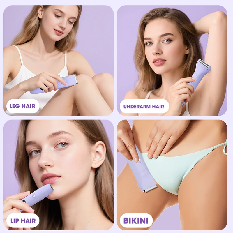 RESUXI Women's 3 in 1 Electric Epilator Bikini Trimmer Removal Sideburns Lip Hair Clipper Private Hair Trimmer Waterproof Shaver