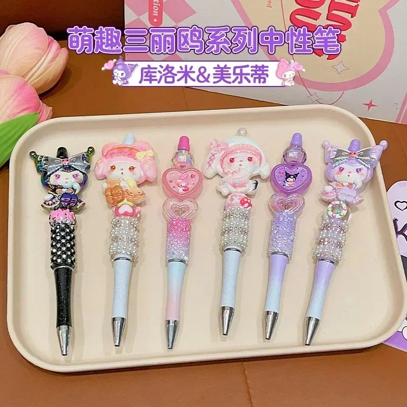 Dessin animé Anime Sanrio HelloKitty cristal diamant scintillant stylo à bille rotatif mignon étudiant perle stylo papeterie cadeau de noël