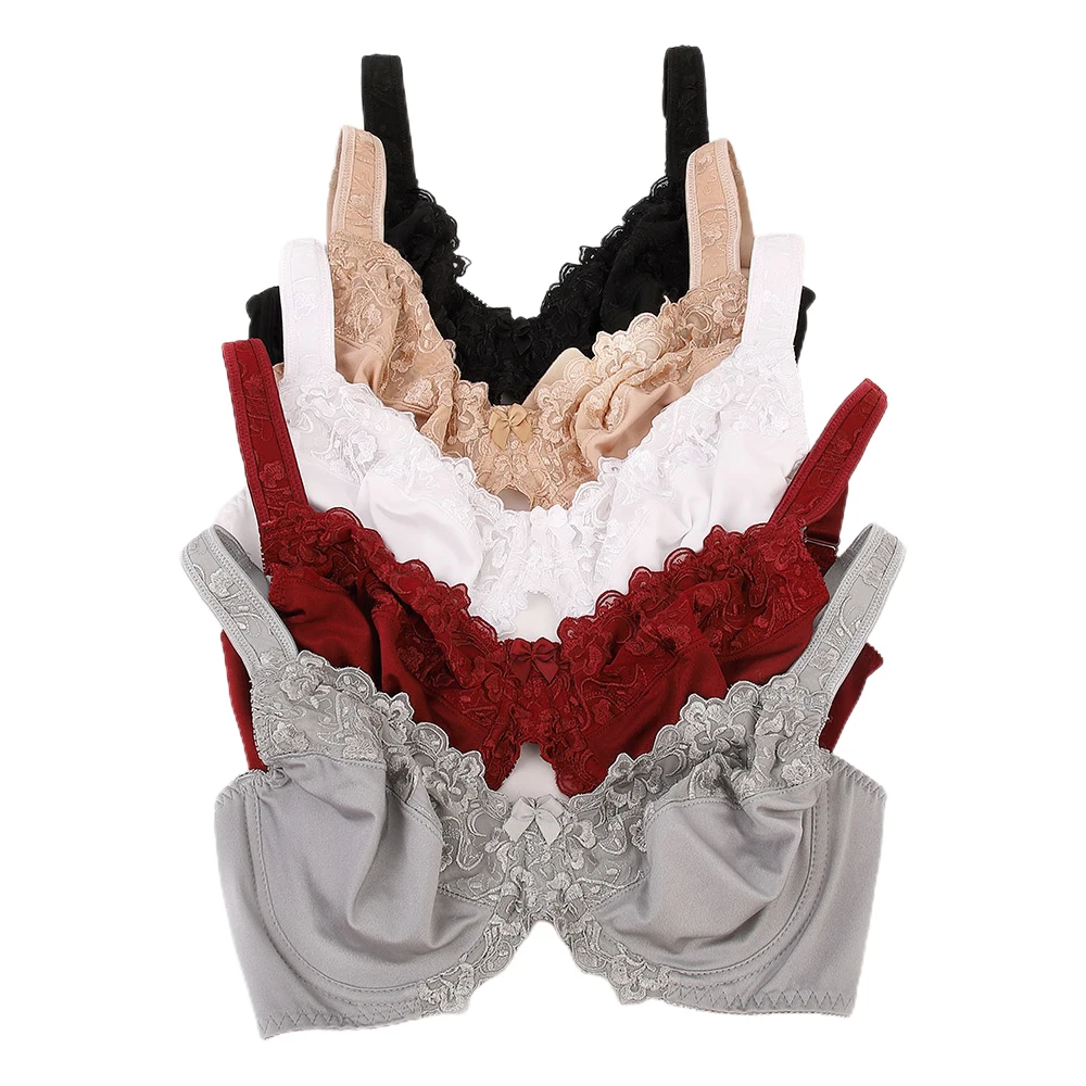 New Plus Size Bras For Women Full CoverageBig Cup Underwired Thin Lace Embroidery Women Bra C D E F G H I J Cup