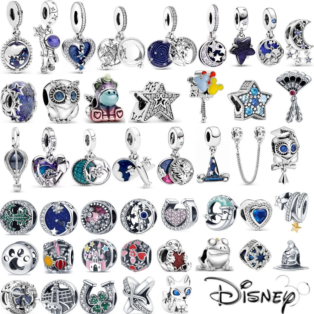 New Disney Charm Bead Originality Galaxy Stars Moon Astronaut Animal Owl Fit Pandora DIY Women Commemorate Jewelry Birthday Gift