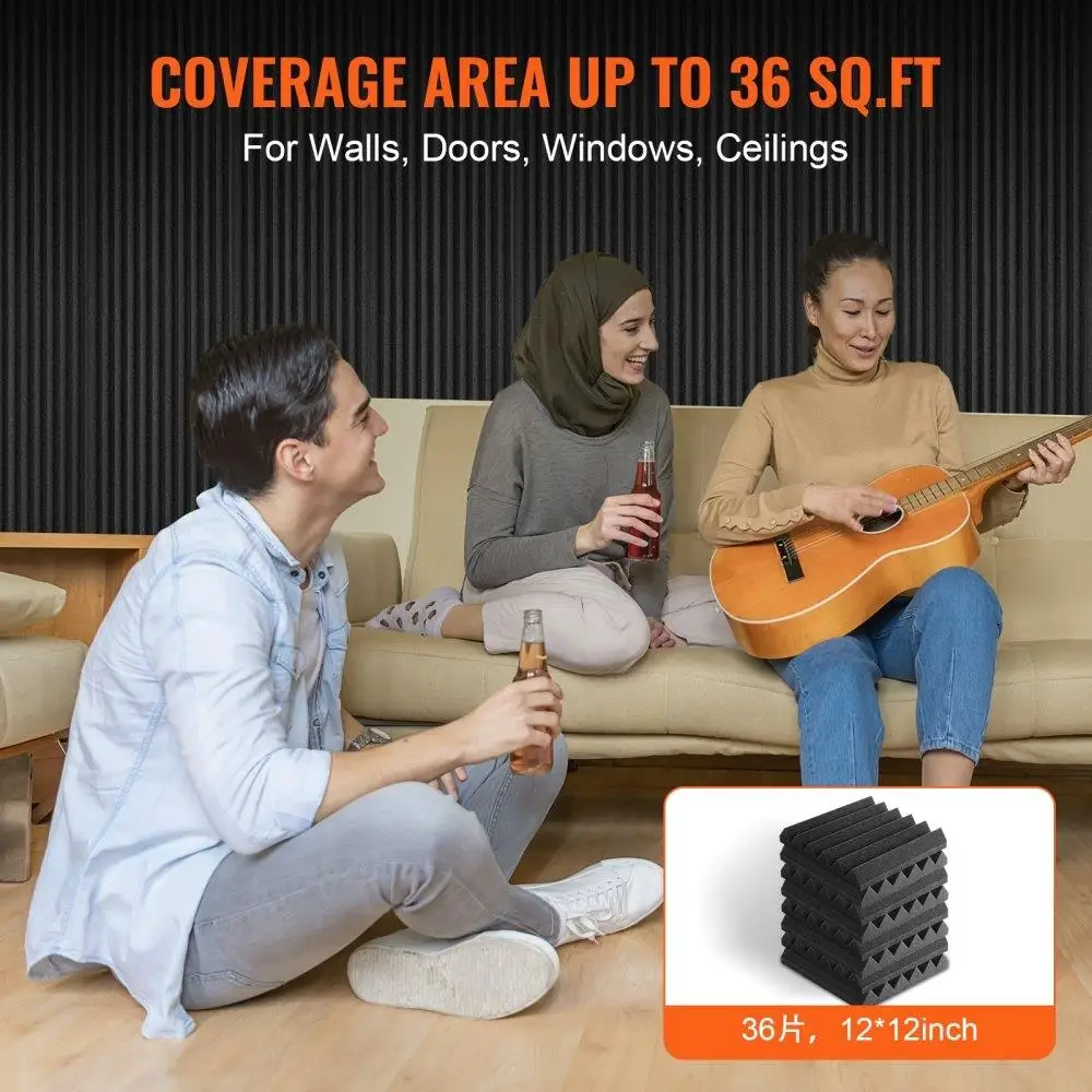 스튜디오 벽 및 천장용 고품질 어쿠스틱 폼 패널, 소음 감소, 36 팩, 12x12x2 인치