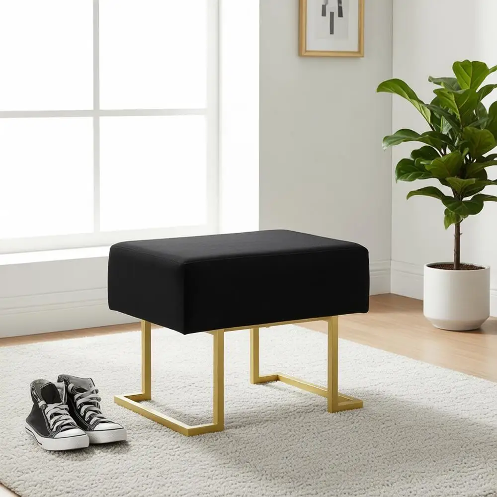 

Скамейка на металлическом каркасе с мягким сиденьем, идеально подходит для спальни и гостиной (черная, 21.65x15.74x16.53)