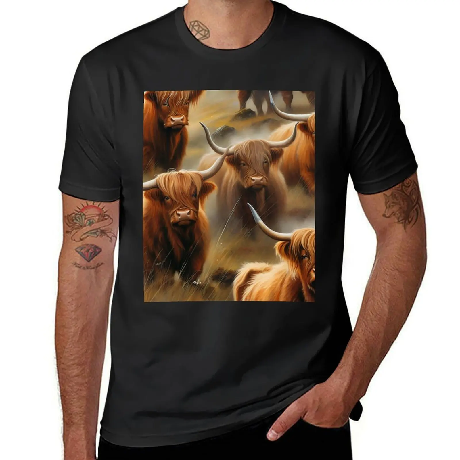 Whimsical Highland Beauty Cow Painting T-Shirt graphics blanks workout shirts for men