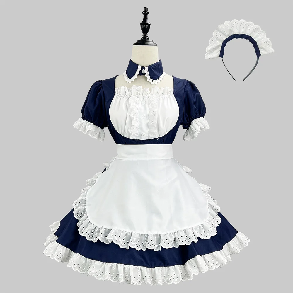 S -5XL Dark Blue Cute Lolita Maid Dress Cosplay Costume Girl Woman Anime Maid Waiter Dress Trending Party Stage Costumes