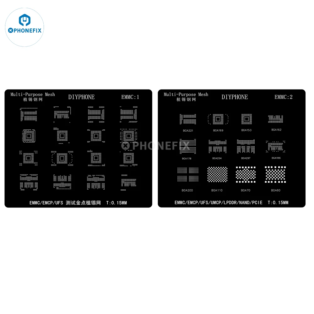 DIYPHONE BGA Reballing Stencil EMMC 1 2 for Android Hard Disk EMMC EMCP UFS UMCP LPDDR PCIE NAND Phone Soldering Repair Tool