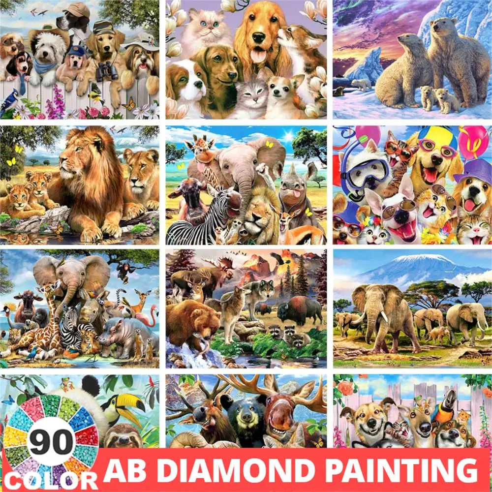 AB 90 Colors Diamond Painting 5D DIY Animal Embroidery Art Picture Full Square/Round Handmade Mosaic Home Decor Gift Hobby