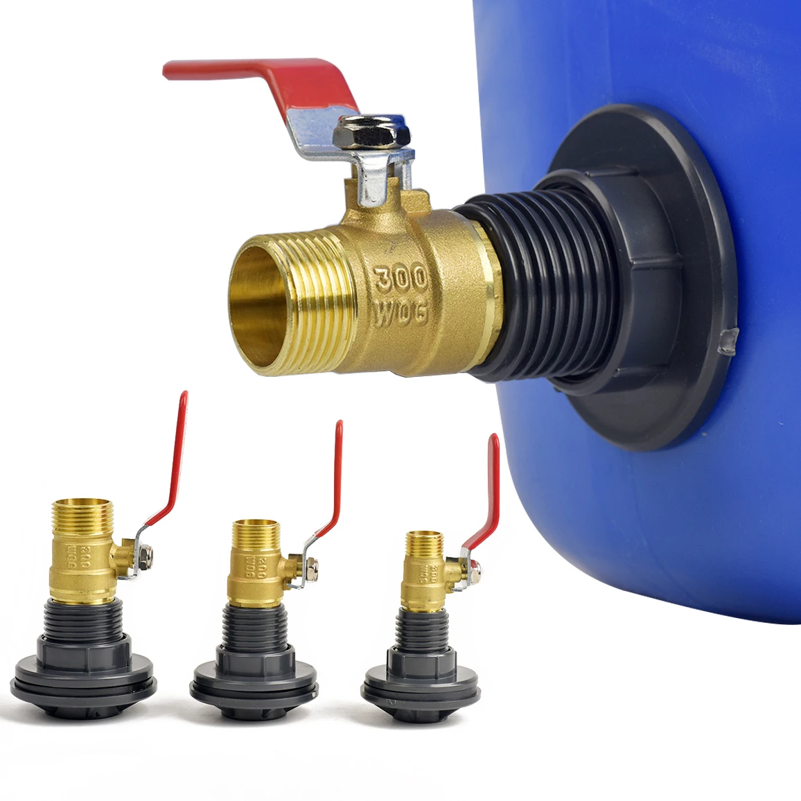 PVC Bulkhead Fitting Adapters with Brass Ball Valve to 1/2'' 3/4'' 1in Male Thread Connector, Durable Rain Barrel Connector Kit