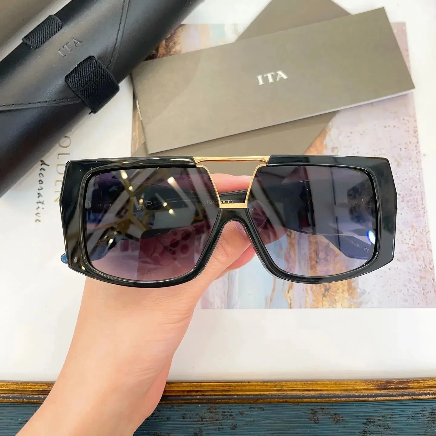 

New Arrival LUXURYDITA ABRUX DTS420 Luxury Fashion UV400 Retro Men Eyewear Top Quality Acetate Frame Oversized Women Sunglasses