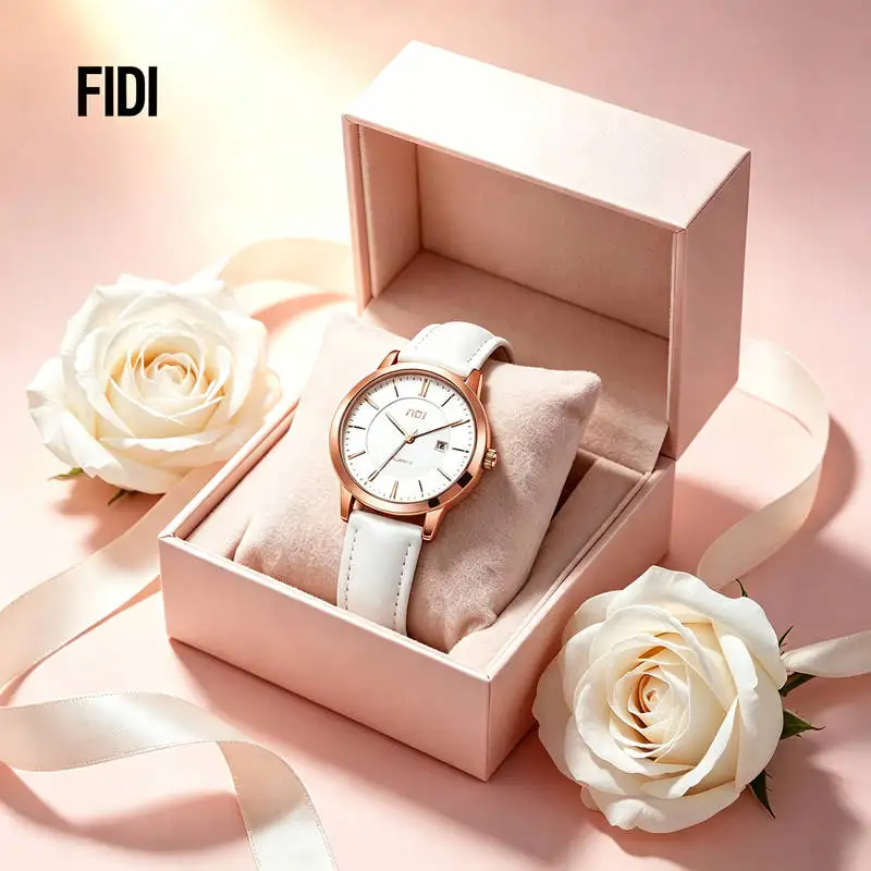 FIDI Women's Ultra Thin Quartz Watch Minimalist Leather Strap Fashion Business Lady Wristwatch Reloj Mujer Relogio Gift Set